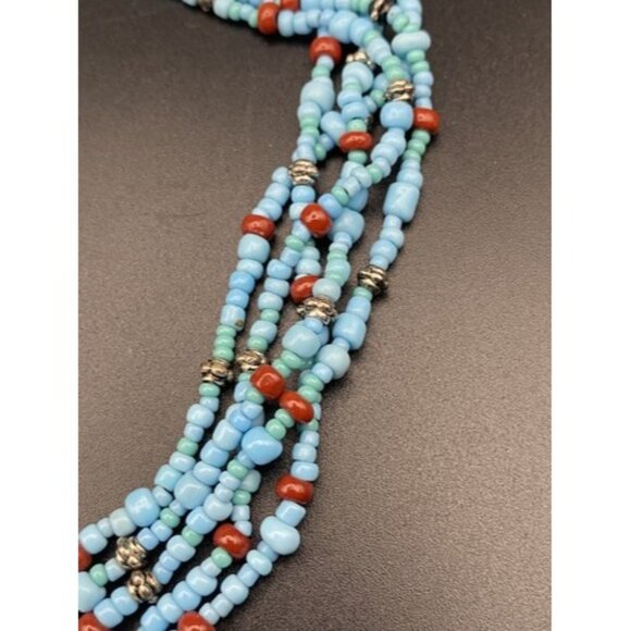 Monet Necklace Turquoise Color Multi Strand Butterfly Silver Tone Pendant 16+2" - Picture 3 of 7